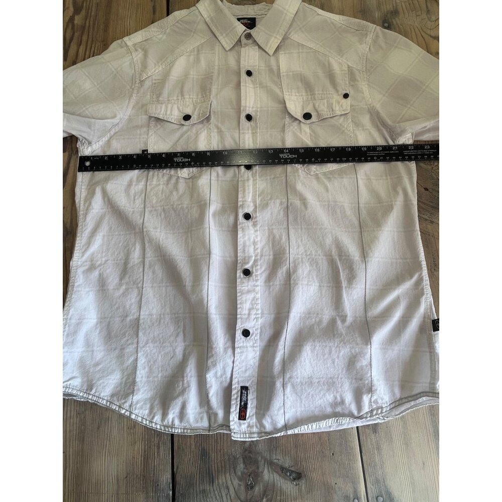 Y2K No Fear Button Up Shirt Mens L White Pockets Double Stitching Short Sleeve - Picture 8 of 9